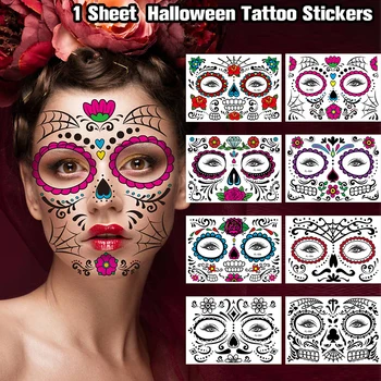 2022New Хэллоуин Забавные наклейки с татуировками на лице, креативный ужас, временный макияж, танец, Дух смерти, наклейки для лица