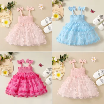 Летнее платье без рукавов для девочек, новое детское платье-слинг с бабочкой для детей 0-2 лет, детское милое платье-слинг Принцессы