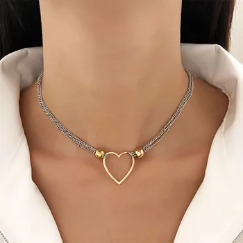 Винтажное ожерелье с подвеской, многослойная цепочка для ключиц, Выдолбленный подарок к празднику в форме сердца, модные украшения N017