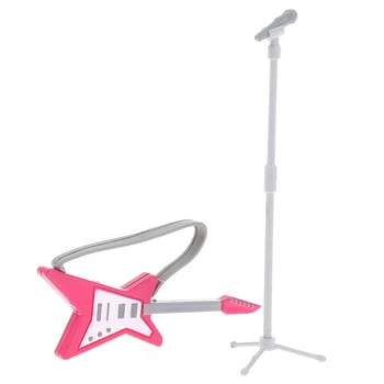 1 комплект Миниатюрная гитара для кукольного домика Модель микрофона Набор для вокального концерта Детская модель мебели для ролевых игр Мини-фигурки Аксессуары